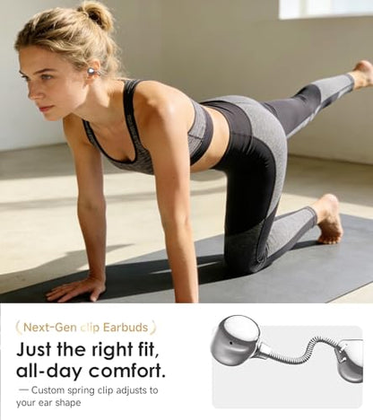 King Lucky Open-Ear Clip-On Earbuds for Running, Bluetooth 6.0 Wireless Headphones with Memory Spring, Secure Fit for Small Ears & Glasses Wearers, 45H Playtime, ENC Mic, IPX5 Waterproof (White) - color: White