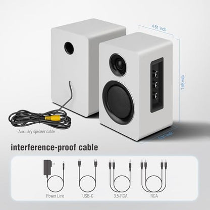 Computer Speakers, Bluetooth 5.3, USB-C, AUX/RCA, 3-Inch Woofer, White | A 3-inch carbon fiber woofer and 1-inch silk dome tweeter in wood cabinets. For PCs, turntables, TVs, gaming and music. - color: White
