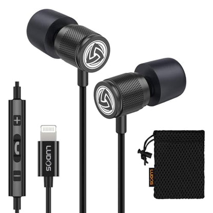 LUDOS Ultra iPhone Wired Headphones Earbuds Earphones with Lightning Connector Apple MFi Certified, 5 Years Warranty, for iPhone 14 13 12 11 Pro Max X XS XR 8 7 Plus with Microphone Control - Black - color: Black, style: Lightning