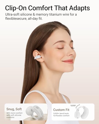 ACEFAST AceClip Pro Open-Ear Earbuds, Wireless Clip-On Earbuds with 3× Larger Drivers, Outdoor Boost Mode, AI Noise Cancelling Calls, 28H Playtime, IP55 Waterproof, App & Click Control, Lightweight - color: White
