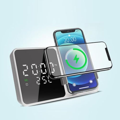 IHAO Multifunctional Alarm Clock with Wireless Charging for Phone 15W Fast Charger Large LED Display Temperature Phone Bracket for Bedside & Desk-W5 White - color: Wireless Charger Alarm Clock W5 White