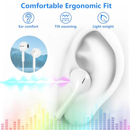[Apple MFi Certified] 2 Pack Lightning Wired Earbuds for iPhone Plug & Play | Semi‑in‑ear Earbuds Headphones with Microphone & Volume Control, Noise Isolation for iPhone 14/13/12/11/XR/XS/X/8/7