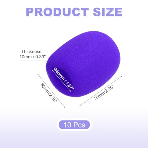 MECCANIXITY 10pcs Microphone Foam Covers, 40mm (1.57") ID 10mm (0.39") Thickness Microphone Windscreen Foam Cover for Most Handheld Microphones, Purple - color: Purple