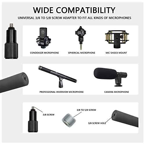 Handheld Boom Pole for Shotgun Mic, 3-Section Extendable Microphone Arm | Filming with 3/8" and 5/8" Threads, 3ft to 8.3ft Adjustable Length, Portable