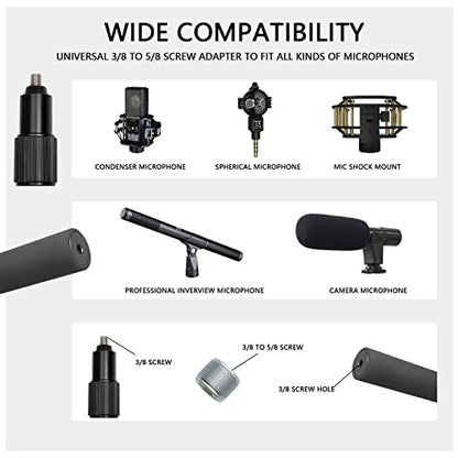 Handheld Boom Pole for Shotgun Mic, 3-Section Extendable Microphone Arm | Filming with 3/8" and 5/8" Threads, 3ft to 8.3ft Adjustable Length, Portable