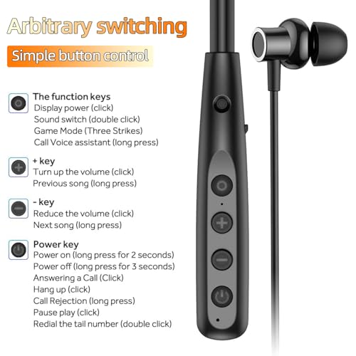 Kinobo Neckband Bluetooth Headphones, 6.0 Bluetooth 100 Hours Playtime，IPX7 Sports Waterproof Earbuds with Microphone Noise Cancelling with HiFi Speakers Multiple Switchable Sound Modes - color: Cable