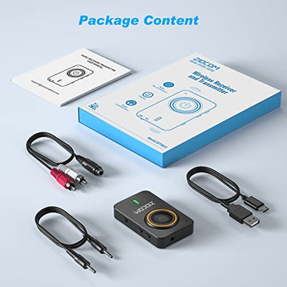 2-in-1 Wireless Bluetooth Transmitter/Receiver, 3.5mm Aux Adapter | Built-in Mic and Battery, Dual Link, aptX Low Latency (Black)