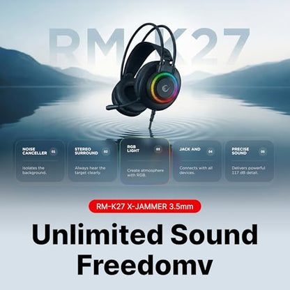 Rampage X-Jammer Wired Gaming Headset – 50mm Drivers, Powerful Stereo Sound, Flexible Mic, Noise Reduction Ear Pads, Rainbow LED, 3.5mm + USB, Multi-Platform Compatibility - color: Black 2