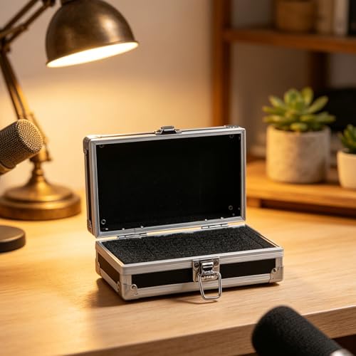 Lockable Equipment Storage Case: 7'' Aluminum Hard Shell Briefcase with Pre-Diced Protective Foam - Carrying Case for Wireless Mic Setups Camera Gear - color: Black
