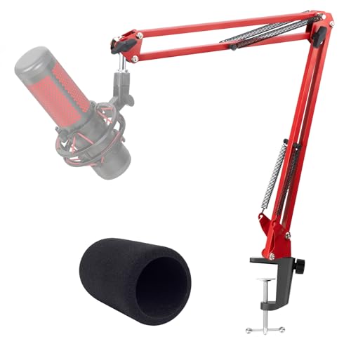 Red Mic Arm Compatible with HyperX QuadCast S - Premium QuadCast S Microphone Boom Arm for Gaming, Streaming by YOUSHARES, NB35 - color: Red