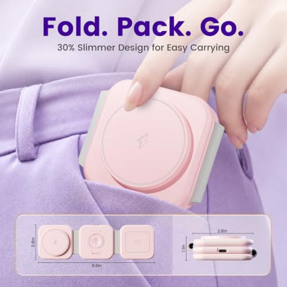 15W Magnetic Travel Charging Station, 3-in-1 Foldable MagSafe Charger | Wireless Charger for Apple Multiple Devices - iPhone Air 17 16 15 14 13 14 Pro Max, Watch & AirPods - Blush Pink - color: Blush Pink