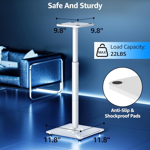 MOUNTUP Universal Speaker Stands Pair, 28.3" to 37.4" Height Adjustable Floor Speaker Stands, Holds Bookshelf & Large Satellite Studio Speakers, Cable Concealing, 22LBS Capacity, 9.8" Plate, White