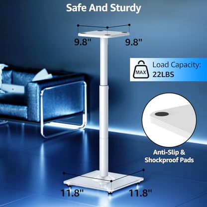MOUNTUP Universal Speaker Stands Pair, 28.3" to 37.4" Height Adjustable Floor Speaker Stands, Holds Bookshelf & Large Satellite Studio Speakers, Cable Concealing, 22LBS Capacity, 9.8" Plate, White