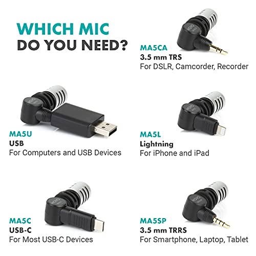 Movo MA5CA 3.5mm TRS Mini Microphone for Camera - Mini Mic for Camera and Camcorder - Video Camera Microphone with 180° Rotation - Pocket-Size Camera Mic for Travel Vlogs and Street Videography