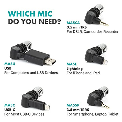 Movo MA5CA 3.5mm TRS Mini Microphone for Camera - Mini Mic for Camera and Camcorder - Video Camera Microphone with 180° Rotation - Pocket-Size Camera Mic for Travel Vlogs and Street Videography