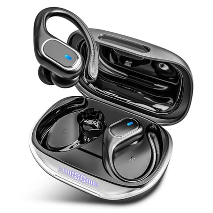 HAOYUYAN Wireless Earbuds Bluetooth 5.3 Headphones with 80H Playback, IPX7 Waterproof Over Ear Buds with LED Power Display for Sports Running Workouts Gray Black - color: Gray Black