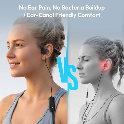 E&P Wired Bone Conduction Headphones with Microphone | 3.5mm AUX Wired, Open-Ear Earbuds, 7ft Extension Cable, Hands Free, Volume Control, Sweatproof