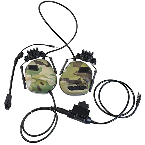 Helmet Mode Tactical Shooting Headset + with U94 PTT 2pin with ARC Rail Adapter Noise Reduction & Sound Pickup Ear Protection (CP) - color: CP