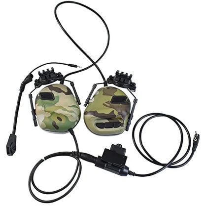 Helmet Mode Tactical Shooting Headset + with U94 PTT 2pin with ARC Rail Adapter Noise Reduction & Sound Pickup Ear Protection (CP) - color: CP