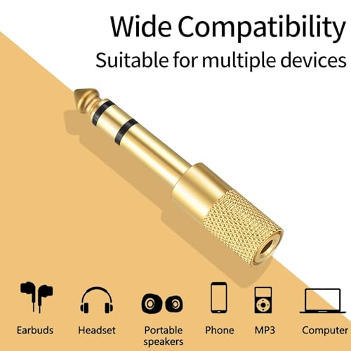 Xujinsongg 6.35mm (1/4 inch) Male to 3.5mm (1/8 inch) Female Stereo Headphone Adapters, 4 Pcs 3.5mm/1/8'' Female to 6.35mm/1/4'' Male Stereo Audio Adapter Jack Plug for Headphone, Gold Plate