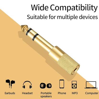 Xujinsongg 6.35mm (1/4 inch) Male to 3.5mm (1/8 inch) Female Stereo Headphone Adapters, 4 Pcs 3.5mm/1/8'' Female to 6.35mm/1/4'' Male Stereo Audio Adapter Jack Plug for Headphone, Gold Plate