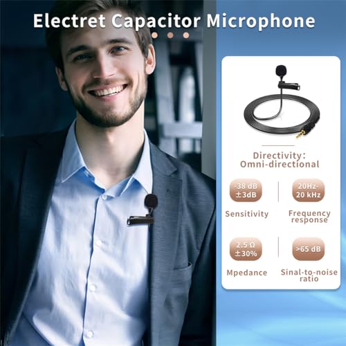 4 FT 3.5mm TRS Mini Lavalier Lapel Microphone for Sennheiser, for Saramonic, for Comica, for Boya Wireless System Transmitter, Omnidirectional Condenser Mic – 1/8" Male Screw Lock Plug