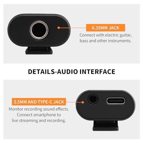 JOYO Guitar Audio Interface for Phone, Direct Monitoring with 6.35mm Input & 3.5mm Headphone Out, USB-C & Lightning Plug & Play, Portable Pocket Size (MOMIX CAB)