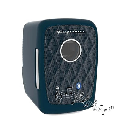 Frigidaire Mini Portable Compact Personal Cooler Fridge, 4 Liter Capacity Chills Six 12 oz Cans, 100% Freon-Free & Eco Friendly, Includes Plugs for Home Outlet - AZURE, BUILT IN BLUETOOTH SPEAKER - color: Azure
