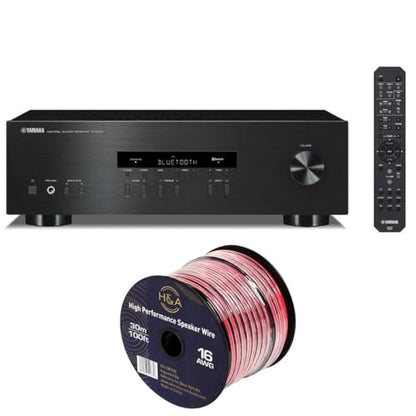 Yamaha R-S202 Stereo Receiver with Bluetooth, Bundle with H&A 16 AWG Speaker Wire Cable (100' Spool)