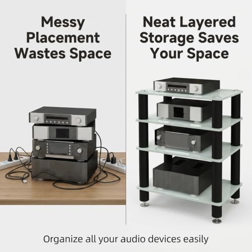 Glass HiFi Audio Rack, 1-4 Tier Vibration Isolation Stand - color: White, size: 2 tier