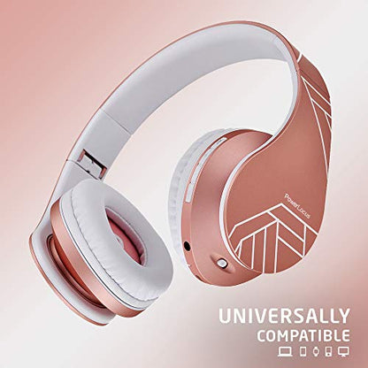 PowerLocus Kids Headphones Over-Ear, Bluetooth Wireless Headphones for Kids,with Microphone, Safe 85DB Volume Limited, Foldable with Carry Case, Audio Cable, Micro SD mode for Online Classes,PC,Phones - color: Upgrade Rose Gold
