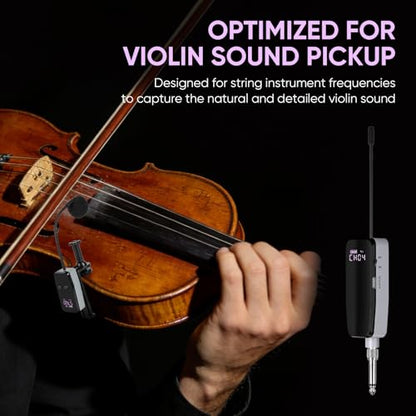 UHF Wireless Violin Microphone System, Rechargeable Clip-on Instrument Microphones with Transmitter and Receiver for Musicians, Teachers, Stage Performances, Active PA Systems - 98ft Range
