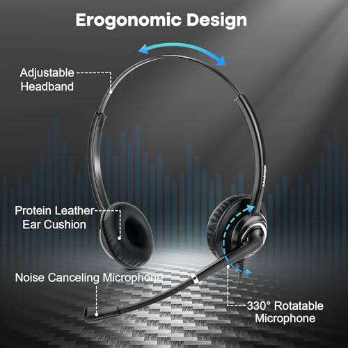 MAIRDI Phone Headset with Microphone Noise Canceling, RJ9 Headset for Landline Deskphone Call Center, Office Headset for Yealink