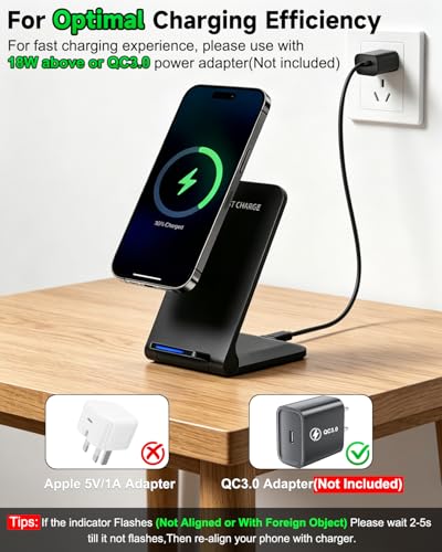 Wireless Charger Stand, Foldable, 15W Fast Wireless Charging Station Compatible with iPhone 17 16 15 14 13 12 Pro Max, Phone Charger Dock for Samsung Galaxy S26 S26+ S25 S24 S23 S22 Note 20 & Android - color: Black