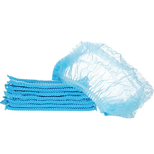 100 Pcs Disposable Nonwoven Bouffant Caps 21 Inch Hair Net Elastic Cap Hair Cover Hats for Beauty Salon Hospital Spa Catering Dust-free Workspace(Blue) - color: Blue