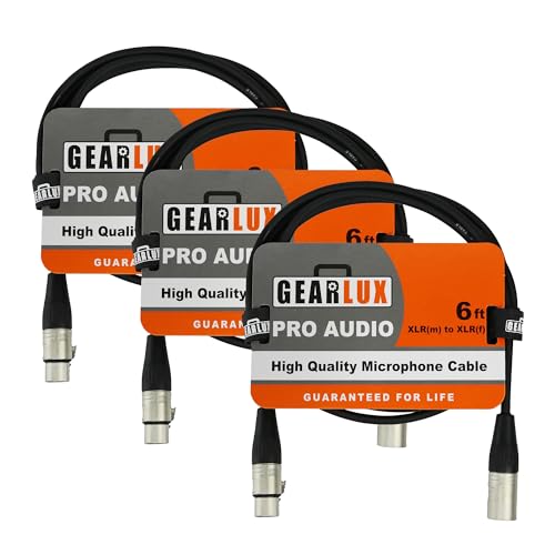 Gearlux XLR Microphone Cable, Fully Balanced, Male to Female, 6 Feet - 3 Pack - size: 6 Ft, style: 3 Pack