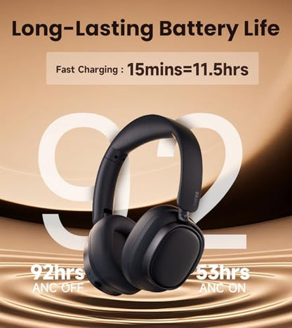 Edifier ES850NB Active Noise Cancelling Over-Ear Headphones, Black | 92H Playtime, Wired & Wireless Hi-Res Audio, Fast Charging, Clear Calls for Home Office Travel - color: Black