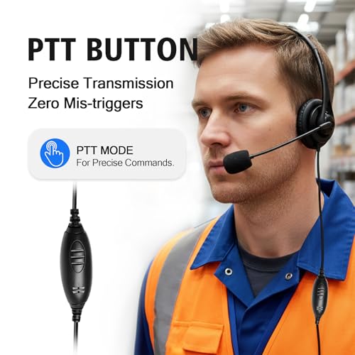Single Sided Headphone Boom Mic Ptt Earpiece Over The Ear Two Way Radio Headset for Baofeng Retivis Kenwood Arcshell 2 Pin uv5r bf-888s h-777s rt21 rt22 ar-6 Walkie Talkies (Small Earmuff)