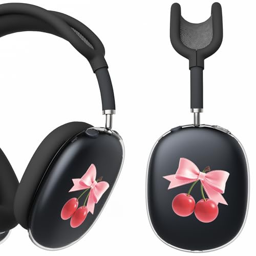 for AirPods Max Headphones Cherry Bow Ear Covers for AirPods Max 2 | Cute Clear Ear Cups Cover | Black Silicone Ear Pad Case Headband Cover for Apple AirPods Max 2/1 (2026/2024/2020) - color: Cherry Bow J/Black