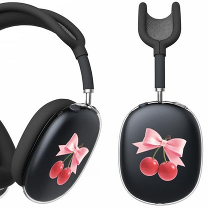 for AirPods Max Headphones Cherry Bow Ear Covers for AirPods Max 2 | Cute Clear Ear Cups Cover | Black Silicone Ear Pad Case Headband Cover for Apple AirPods Max 2/1 (2026/2024/2020) - color: Cherry Bow J/Black