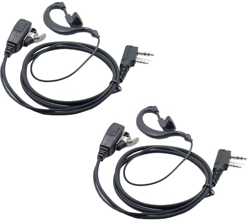 NKG1 G-Shape Earpiece with PTT Mic, 2-Pin K-Head Headset, 361° Adjustable, Noise Reduction Earphone, TPU Cable for Walkie Talkie, Black 2 Pieces - color: 2 Pieces