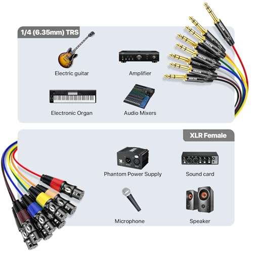 EBXYA 8 Channel 1/4 Inch TRS to XLR Snake Cables,Recording Snake Cable | 6.35mm Jack Stereo Audio Balanced Line to XLR Female Cables,10 Feet 1 Pack - size: 8-Channel 10 Feet, style: TRS to XLR Female