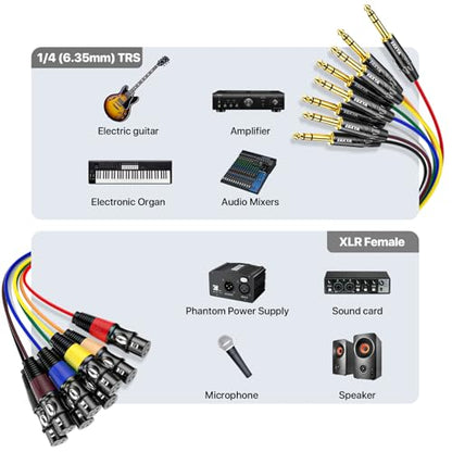 EBXYA 8 Channel 1/4 Inch TRS to XLR Snake Cables,Recording Snake Cable | 6.35mm Jack Stereo Audio Balanced Line to XLR Female Cables,10 Feet 1 Pack - size: 8-Channel 10 Feet, style: TRS to XLR Female