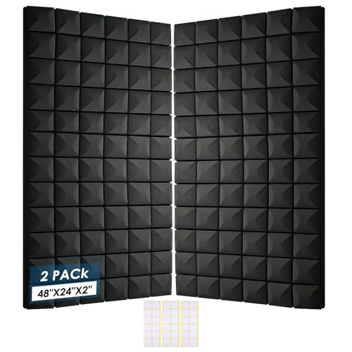 2 Pack Acoustic Foam Panels, 48 x 24 x 2" Sound Proof Foam Panels for Walls | High Density Fire Resistant Soundproof Wall Foam, Noise Cancelling Panels for Recording Studio & Home Office - size: 2 Pack