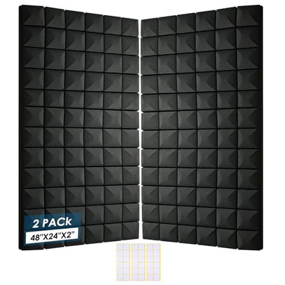 2 Pack Acoustic Foam Panels, 48 x 24 x 2" Sound Proof Foam Panels for Walls | High Density Fire Resistant Soundproof Wall Foam, Noise Cancelling Panels for Recording Studio & Home Office - size: 2 Pack