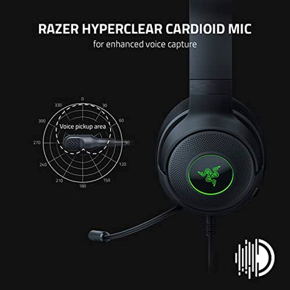 Razer Kraken V3 X Wired USB Gaming Headset: Lightweight Build - Triforce 40mm Drivers - HyperClear Cardioid Mic - 7.1 Surround Sound - Chroma RGB Lighting - Black,(Pack of 8) - color: Black, size: Standard (Pack of 8), style: Kraken V3 X