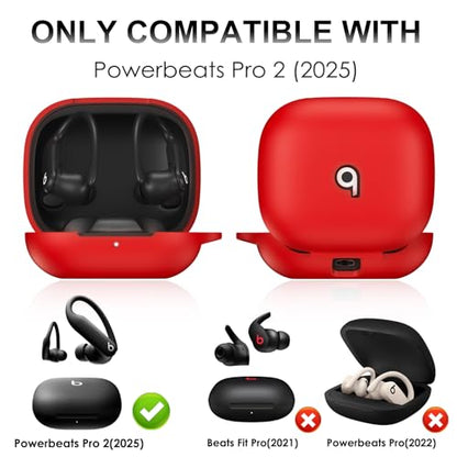 for Beats Powerbeats Pro 2 Case Cover, Top Logo Visible | Soft Silicone Shockproof Protective Skin Case for Beats Powerbeats Pro 2 2025 with Cleaner Kit & Carabiner, Red - color: Red
