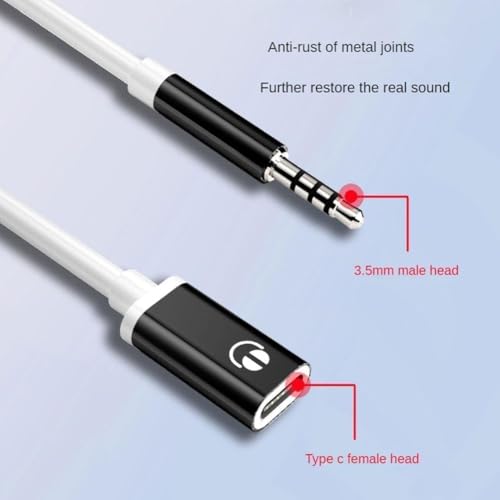 3.5mm Male to Type-C Female Audio Adapter Cable, White, Compatible with Smartphones, MP3 Players, Laptops, Tablets