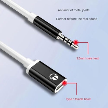 3.5mm Male to Type-C Female Audio Adapter Cable, White, Compatible with Smartphones, MP3 Players, Laptops, Tablets