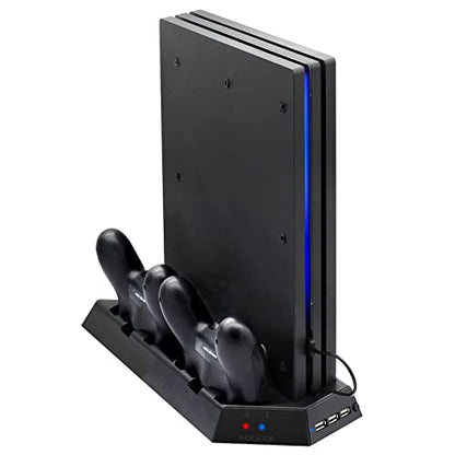 FASTSNAIL Vertical Stand with Cooling Fan & Controller Charger for PS4 Pro | Controller Charging Station for Playstation 4 Pro, Charger for DualShock 2 Controller, LED Indicator, for PS4 Pro Accessories